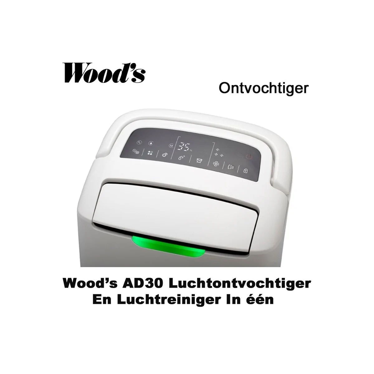 Woods AD30 ontvochtiger en luchtreiniger in één, tot 120 m², 2e kans product|Luchtreinigeronline