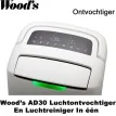 Woods AD30 ontvochtiger en luchtreiniger in één, tot 120 m², 2e kans product|Luchtreinigeronline