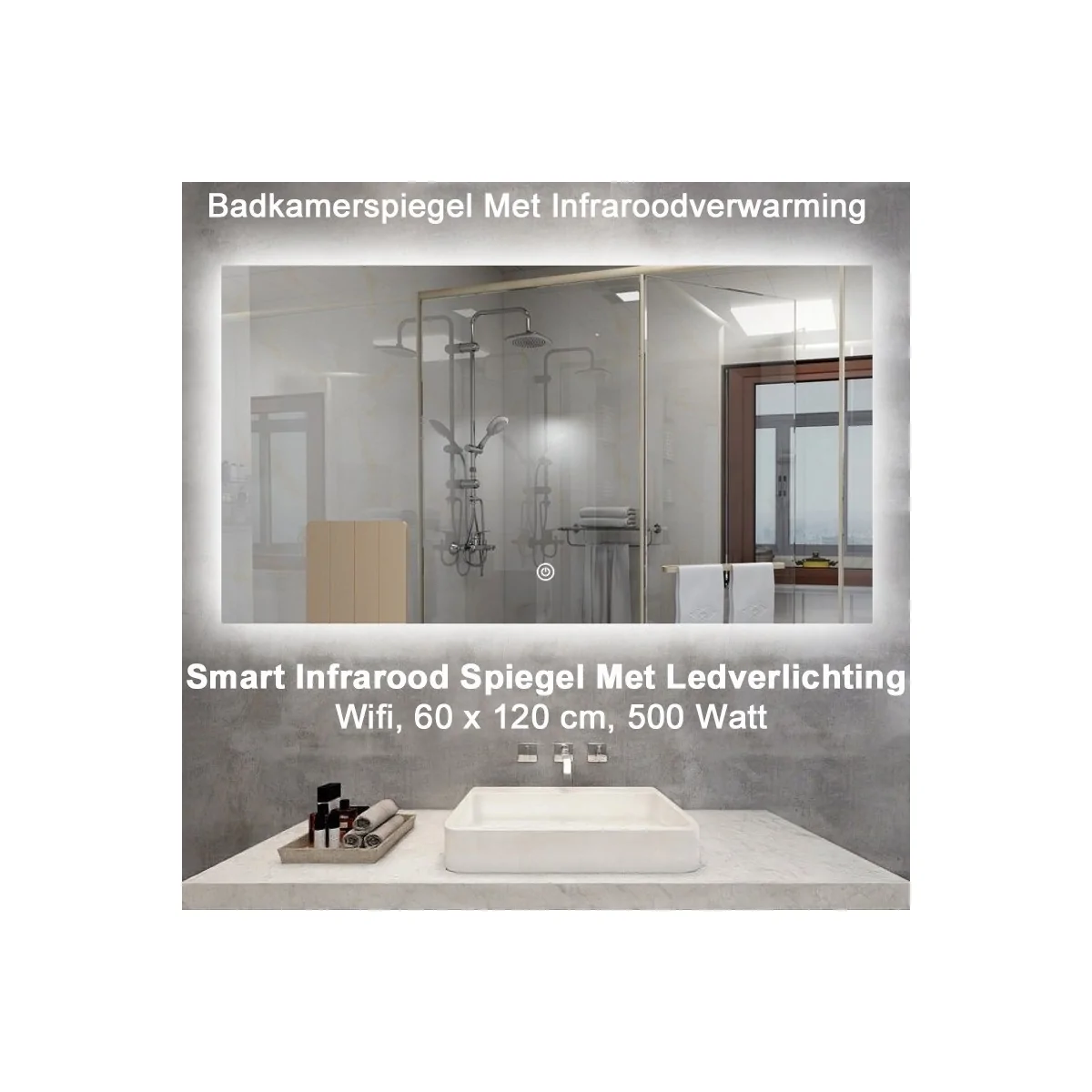 QH Smart Spiegel infraroodverwarming met LED verlichting en Wifi, 60 x 120 cm 500 Watt|Luchtreinigeronline