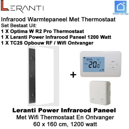 Leranti Power 1200 Watt infrarood paneel met Optima W R2 Pro wifi thermostaat en ontvanger