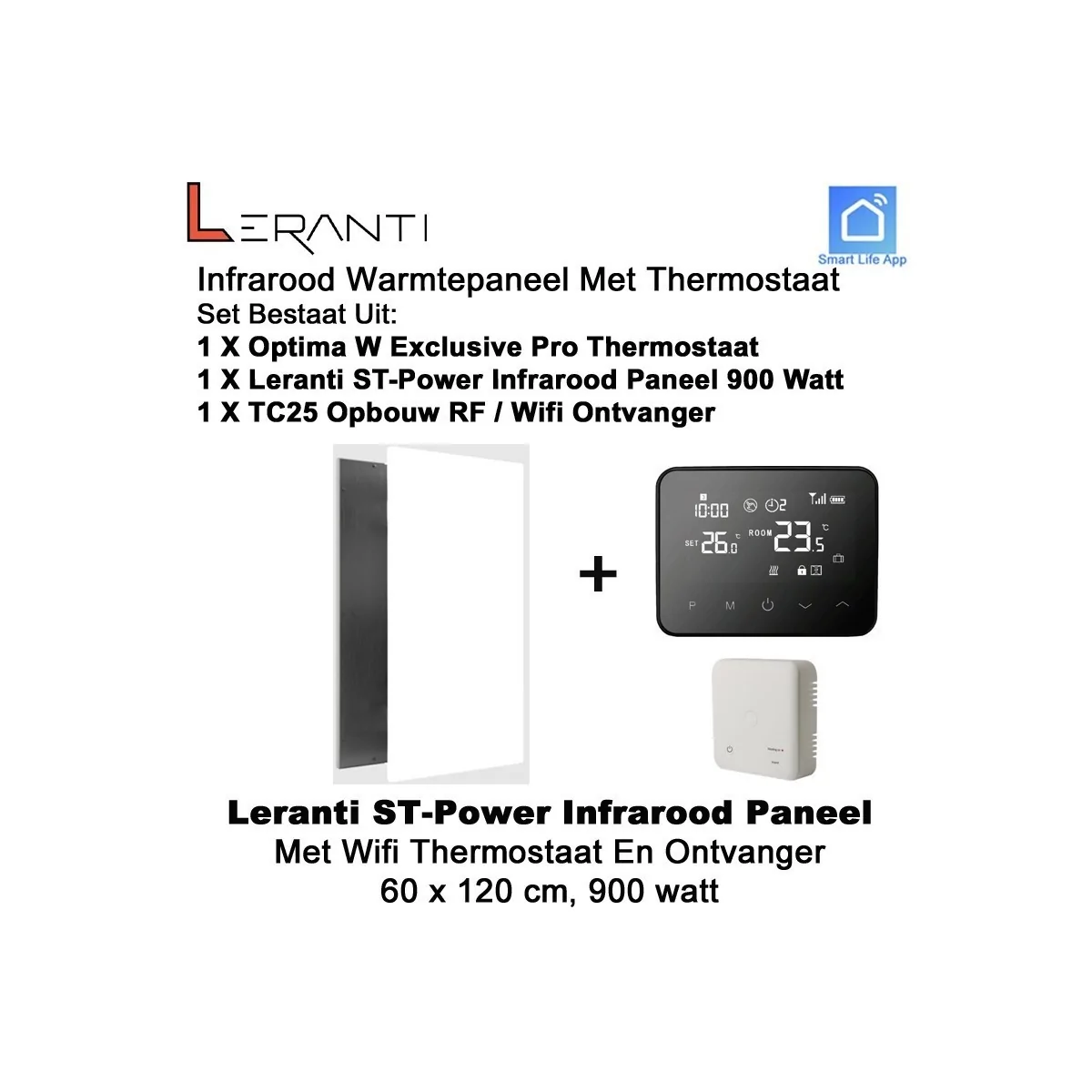 Leranti ST Power 900 Watt infrarood paneel met Optima W Exclusive Pro wifi thermostaat en ontvanger|Luchtreinigeronline