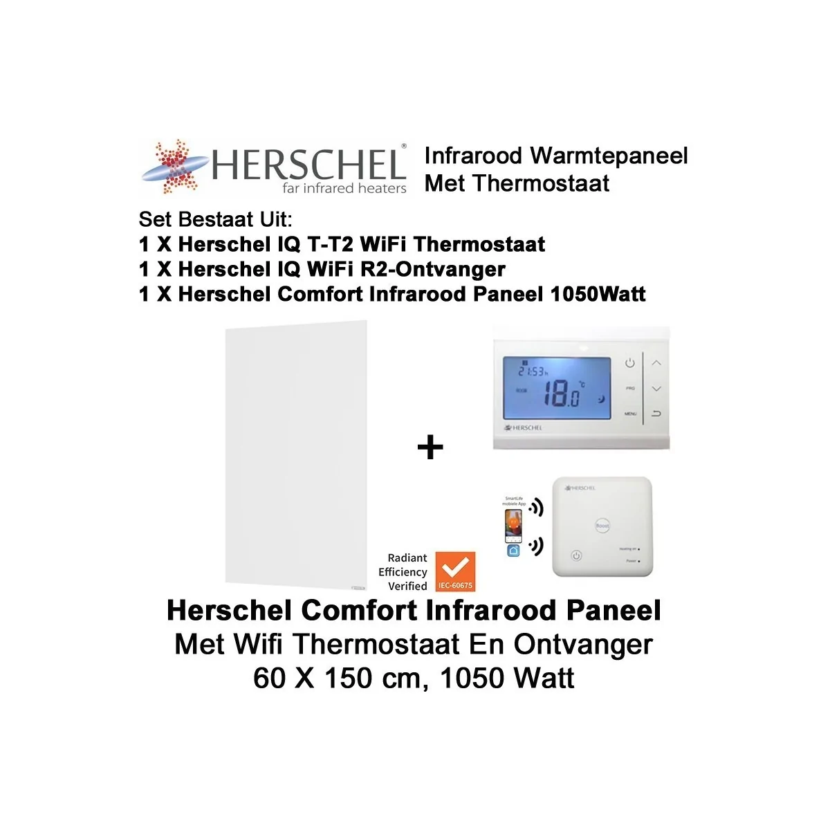 Herschel Comfort infrarood paneel 1050 Watt 60 x 150 cm met thermostaat|Luchtreinigeronline