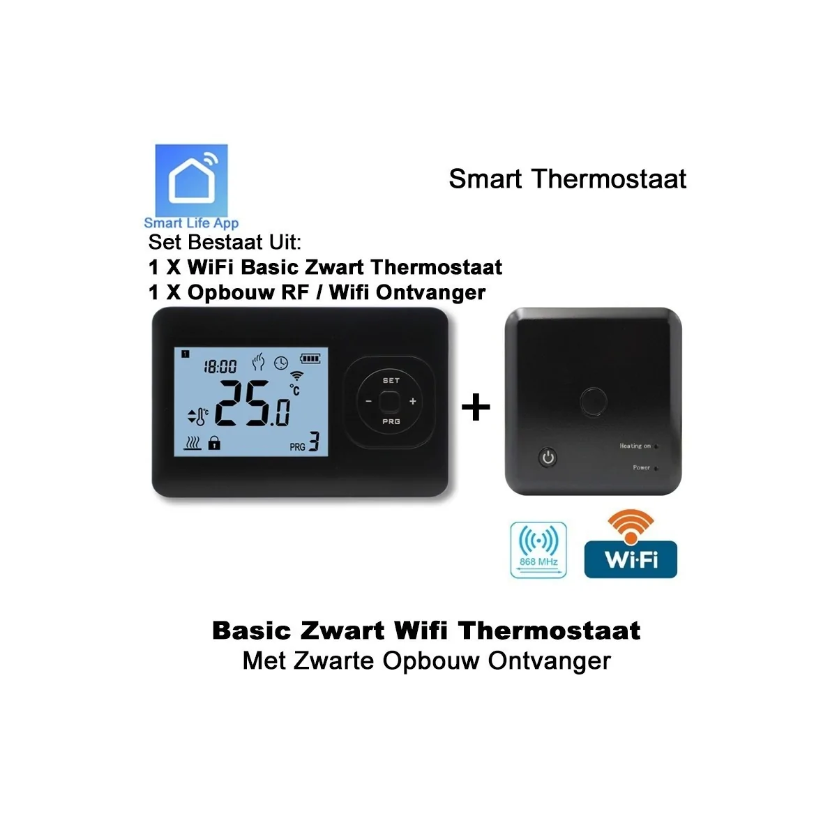 Basic zwart draadloze thermostaat met Wifi ontvanger