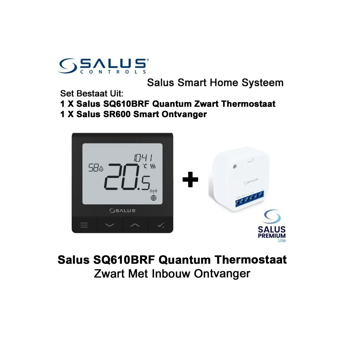 Salus SQ610BRF Quantum Thermostaat Zwart met SR600 of SPE600 Ontvanger|Luchtreinigeronline