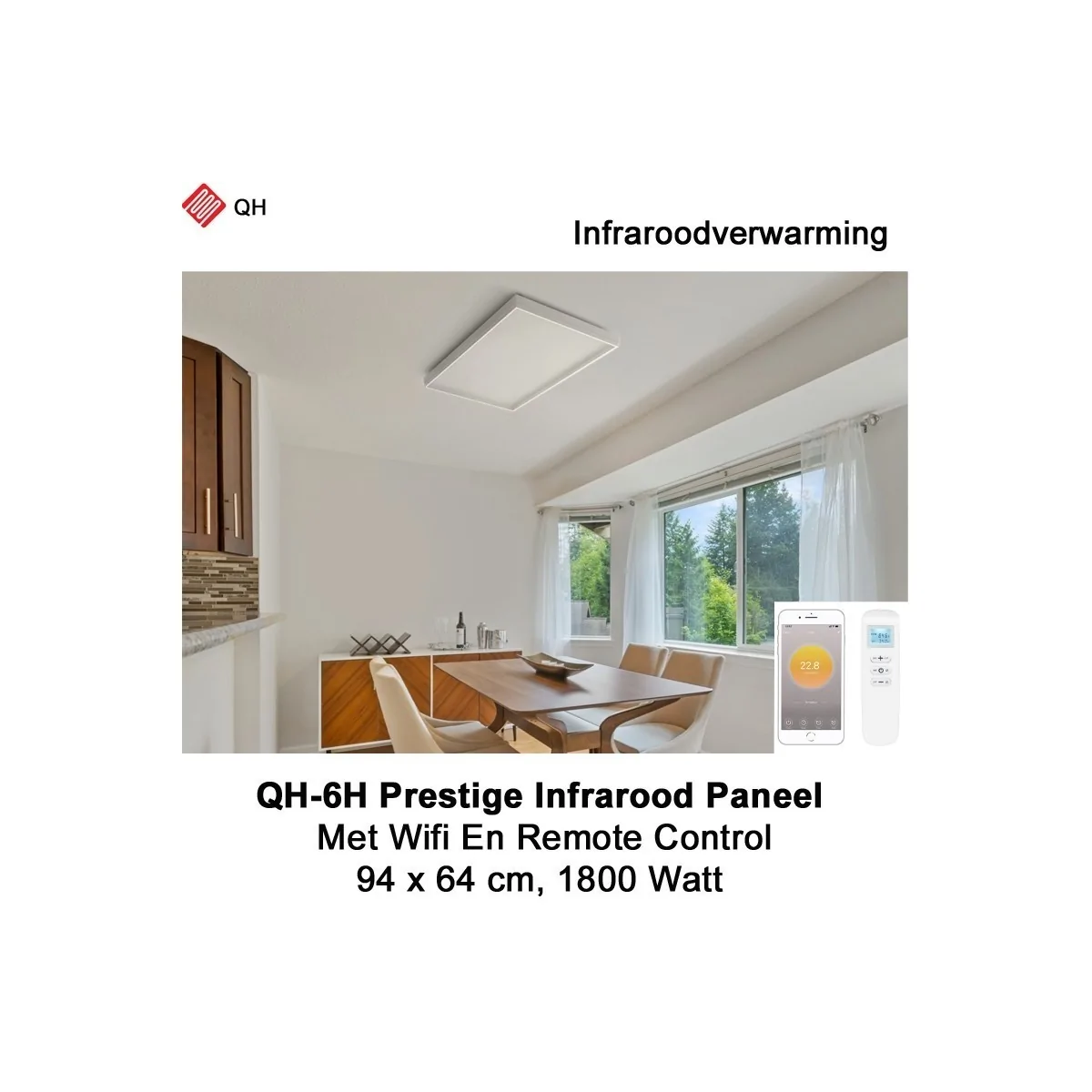QH-6H Prestige 1800 Watt Infrarood paneel 94 x 64 cm met Wifi thermostaat|Luchtreinigeronline