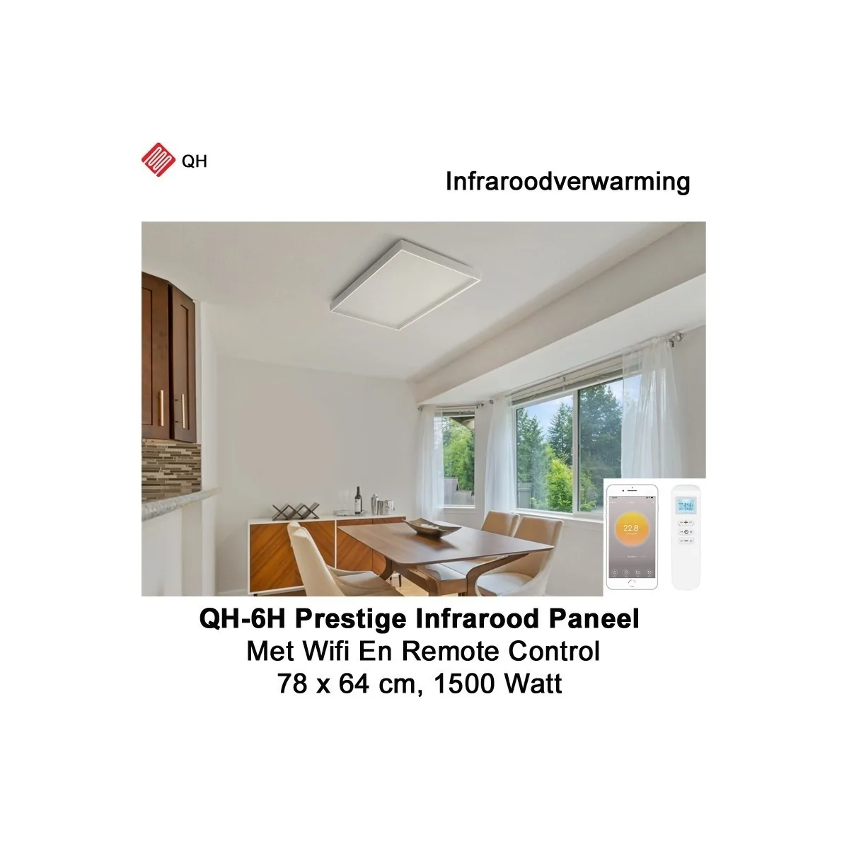 QH-6H Prestige 1500 Watt infraroodpaneel 78 x 64 cm met Wifi thermostaat|Luchtreinigeronline