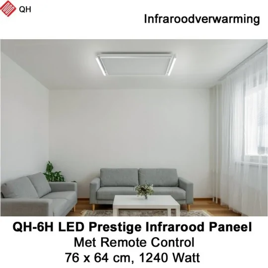 QH-6H LED Prestige Infraroodpaneel 1240 Watt met LED verlichting en thermostaat, 76 x 64 cm|Luchtreinigeronline