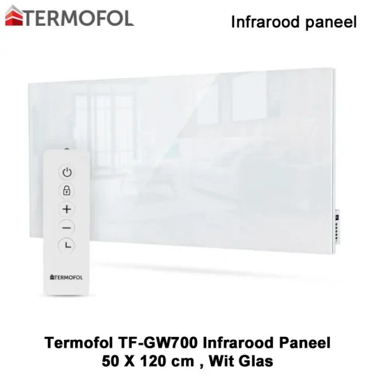Termofol TF-GW700 Wit glazen infrarood paneel 700 Watt, 50 x 120 cm|Luchtreinigeronline
