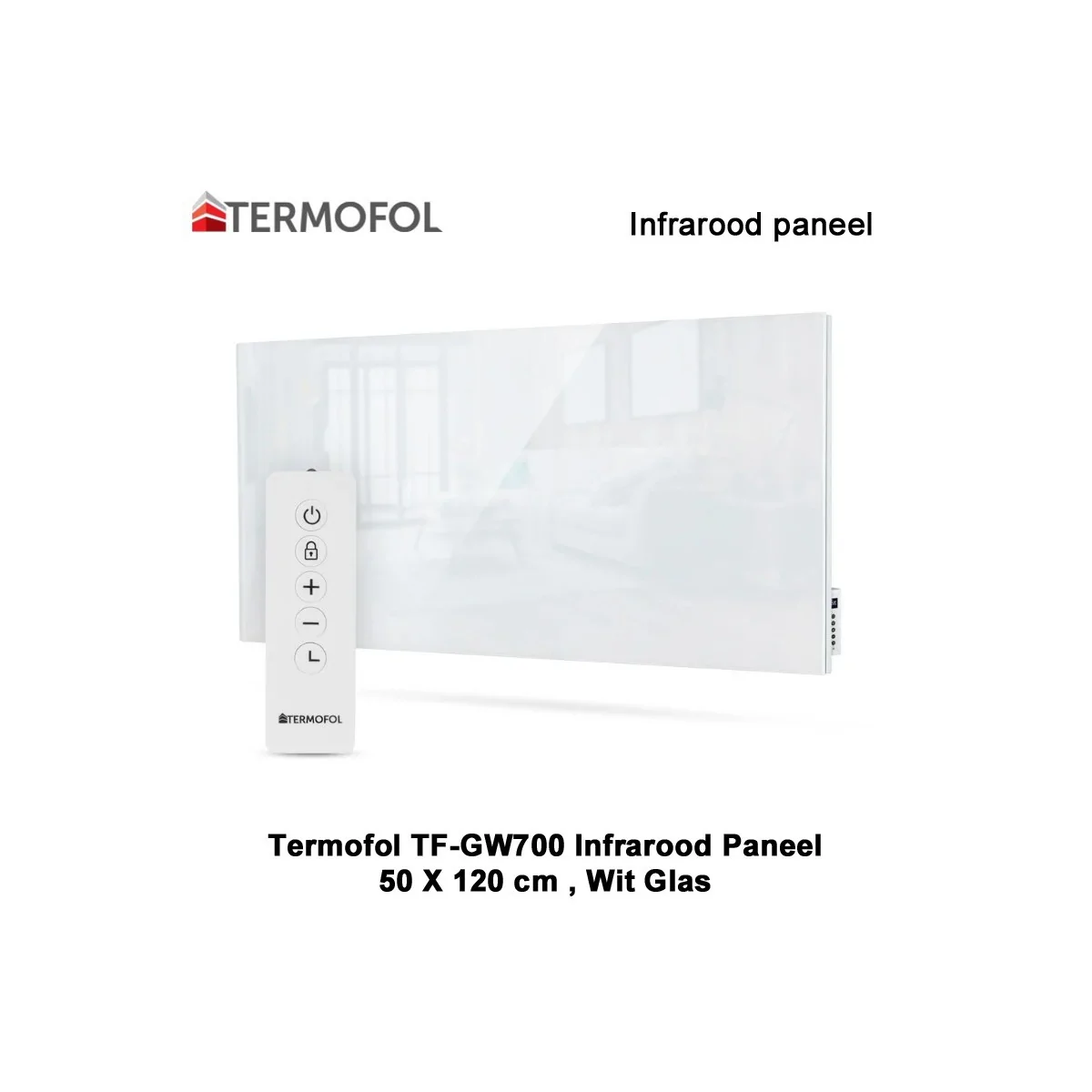 Termofol TF-GW700 Wit glazen infrarood paneel 700 Watt, 50 x 120 cm|Luchtreinigeronline