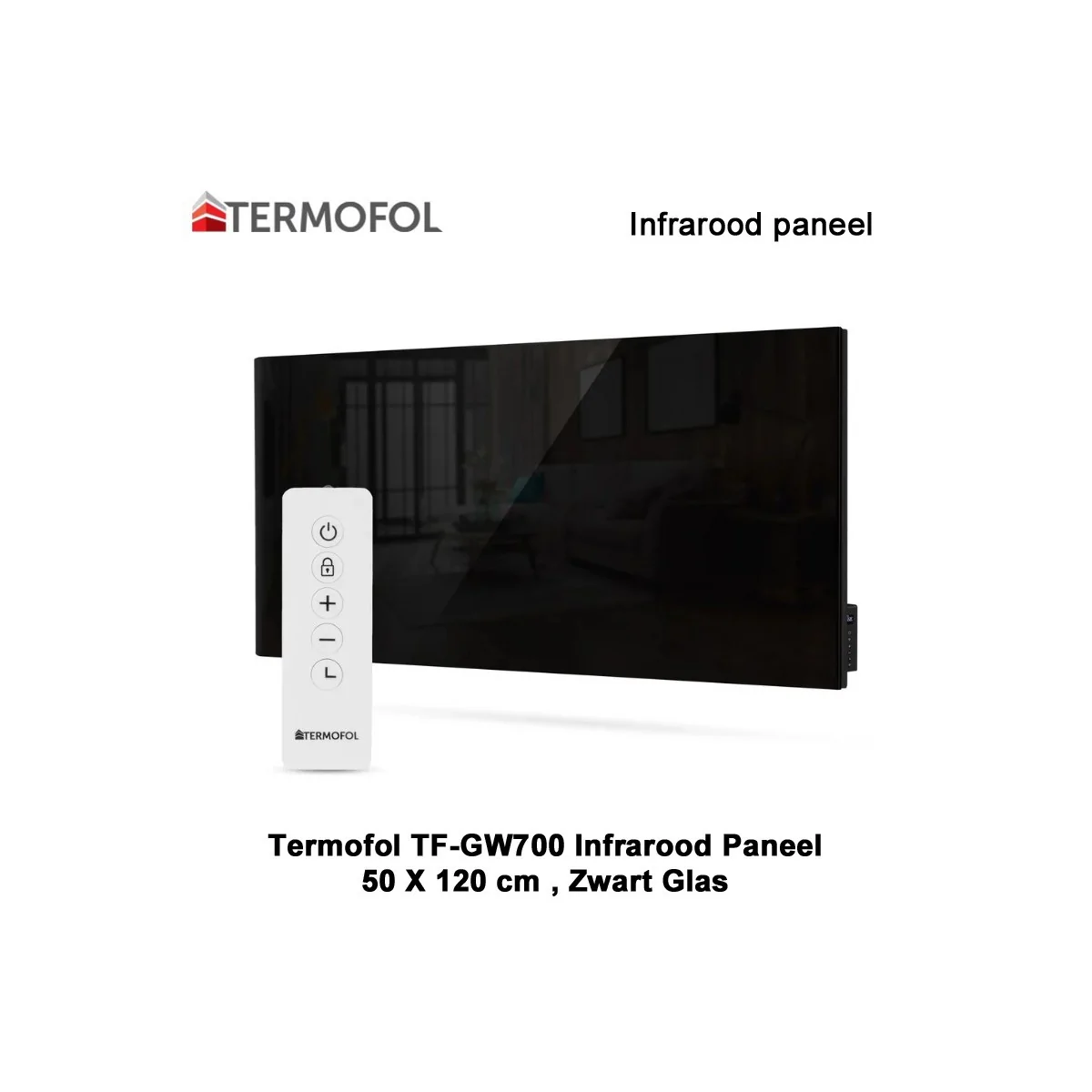 Termofol TF-GB700 Zwart glazen infrarood paneel 700 Watt, 50 x 120 cm|Luchtreinigeronline