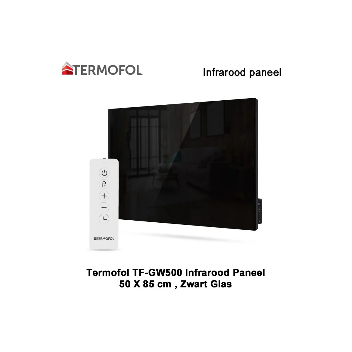 Termofol TF-GB500 Zwart glazen infrarood paneel 500 Watt, 50 x 85 cm|Luchtreinigeronline