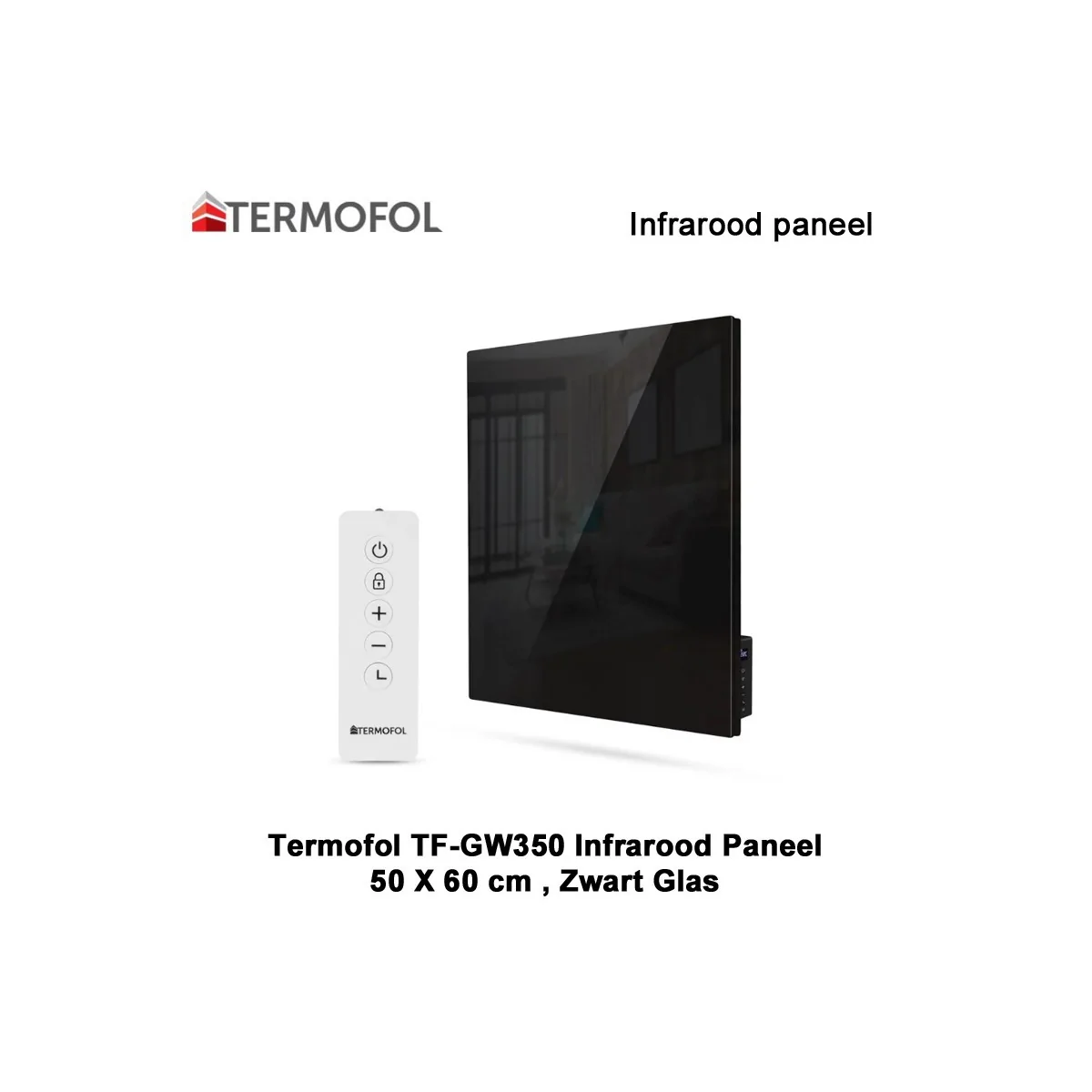 Termofol TF-GB350 Zwart glazen infrarood paneel 350 Watt, 50 x 60 cm|Luchtreinigeronline