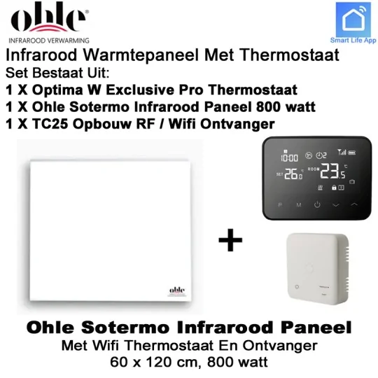 Ohle Sotermo infrarood paneel 800 Watt met Optima W Exclusive Pro wifi thermostaat en ontvanger|Luchtreinigeronline