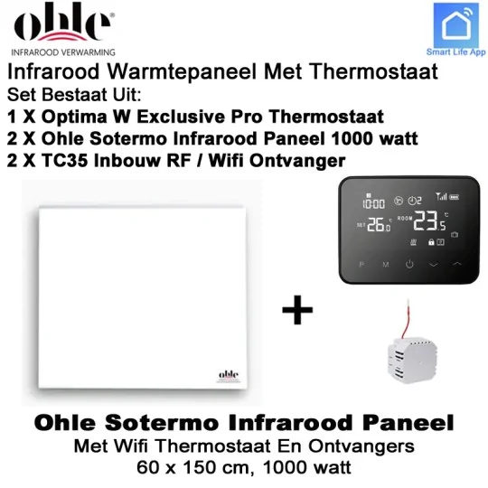 Ohle Sotermo 1000W infrarood paneel met Optima W Exclusive Pro wifi thermostaat en ontvanger|Luchtreinigeronline