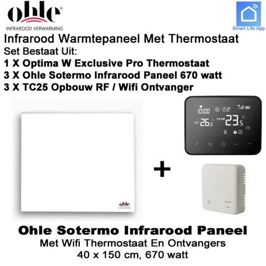 Ohle Sotermo 1000W infrarood paneel met Optima W Exclusive Pro wifi thermostaat en ontvanger|Luchtreinigeronline