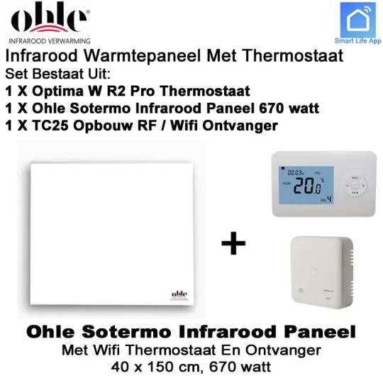 Ohle Sotermo infrarood paneel 670 Watt met Optima W R2 Pro wifi thermostaat en ontvanger|Luchtreinigeronline