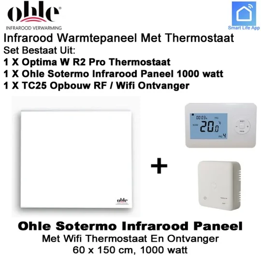 Ohle Sotermo 1000W infrarood paneelmet Optima W R2 Pro wifi thermostaat en ontvanger|Luchtreinigeronline