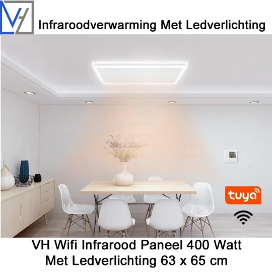 VH Wifi Infrarood Paneel 400 Watt met Ledverlichting 63 x 65 cm|Luchtreinigeronline