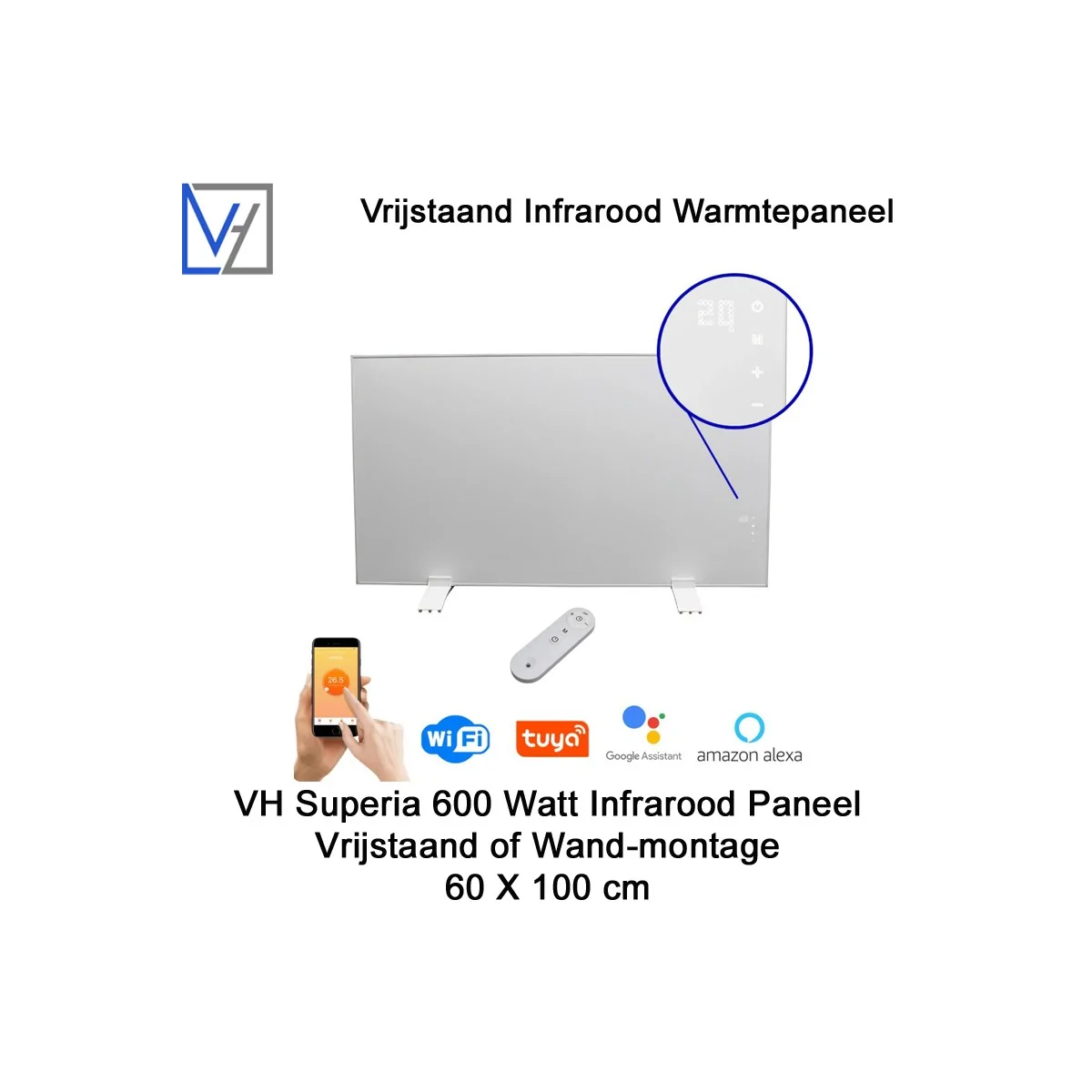 VH Superia mobiel infrarood paneel 600 Watt met witte lijst, 60 x 100 cm|Luchtreinigeronline