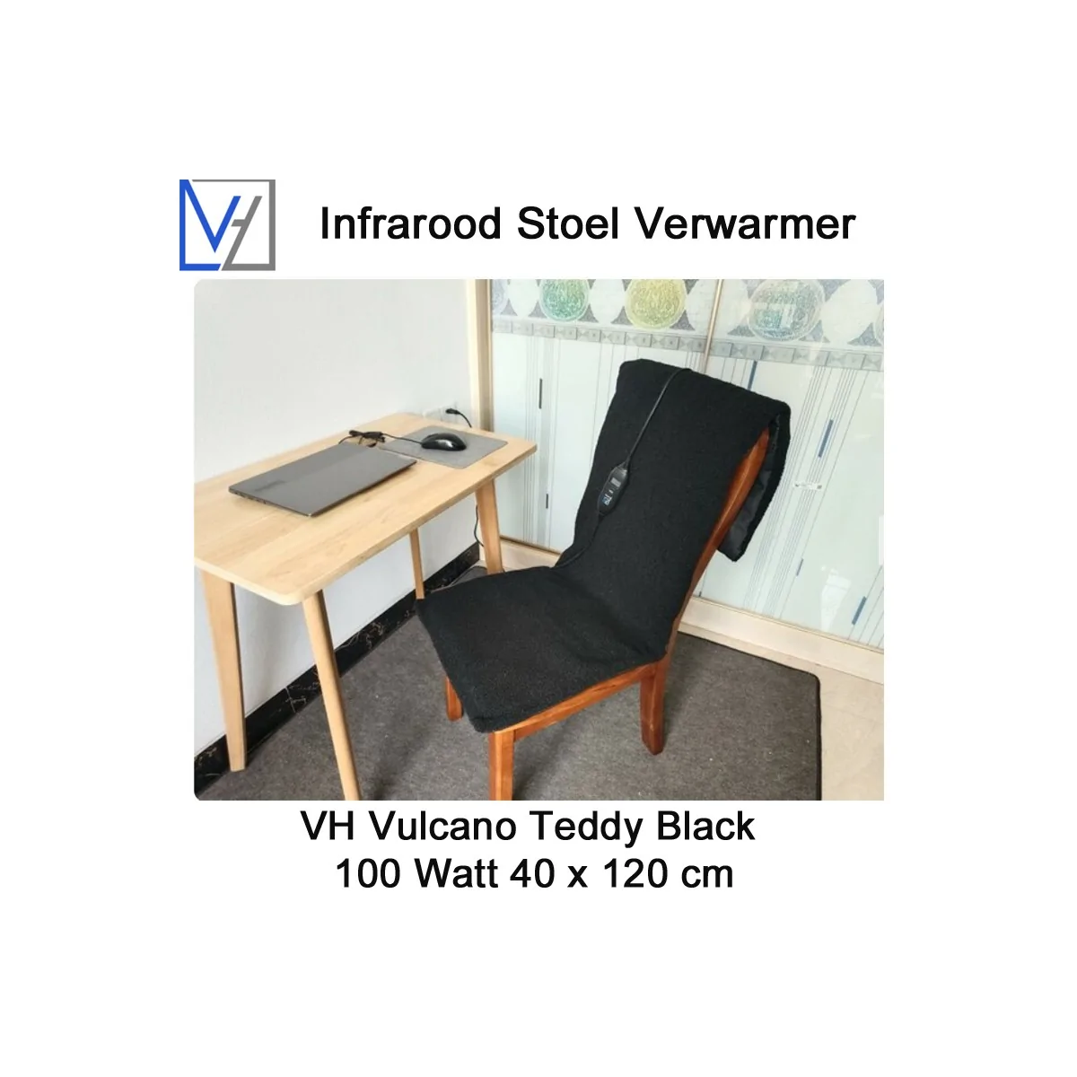 VH Regelbare stoel verwarmer Vulcano Teddy Black 100 Watt 40 x 120 cm|Luchtreinigeronline